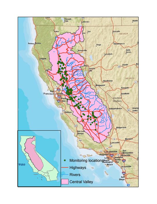 California Map with focus on Central Valley