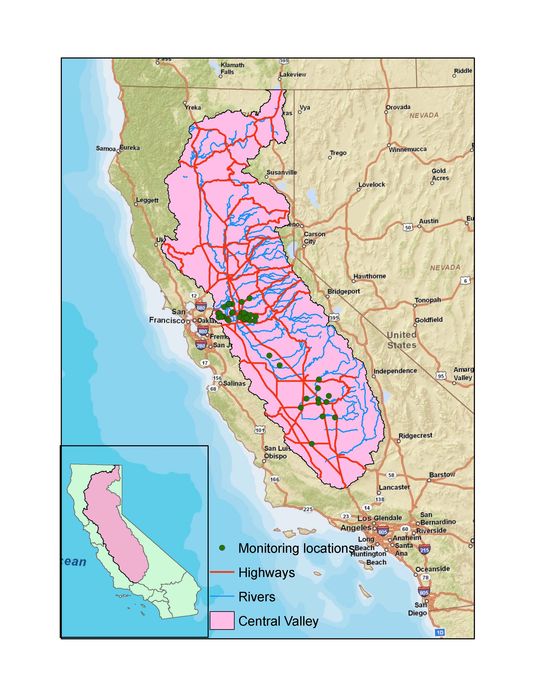 California Map with focus on Central Valley